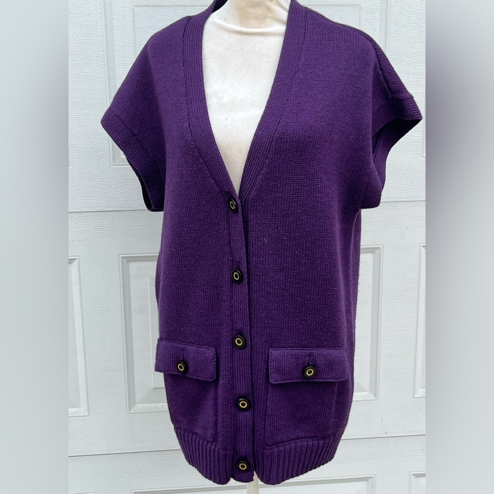 Women's Tory Burch cardigan knit sweater purple vest M